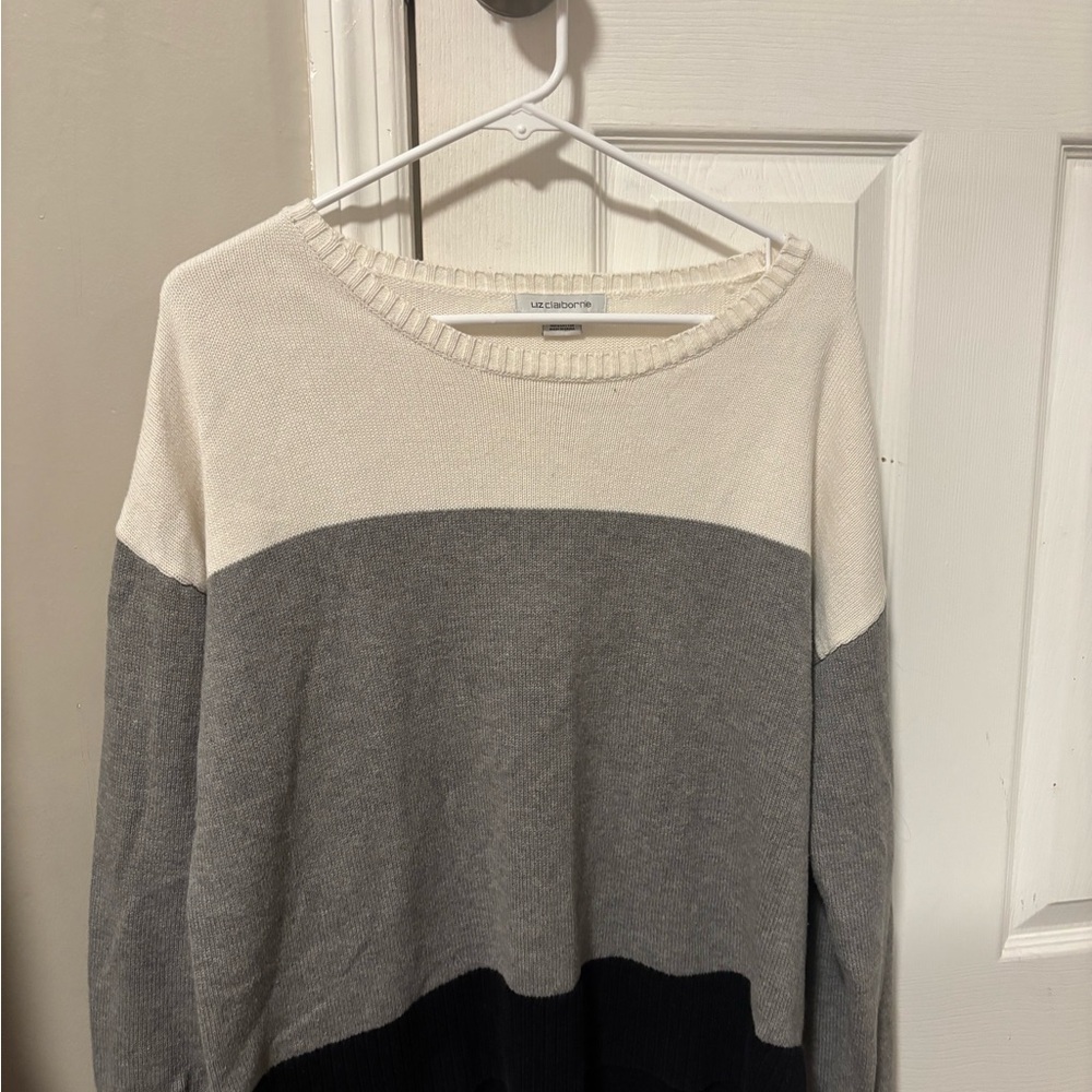 Colorblock Sweater in Cream, Gray, and Black